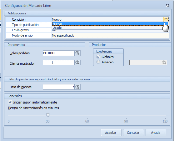 configuración mercado libre